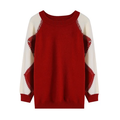 Chic Colorblock Round Collar Knit Loose Sweater
