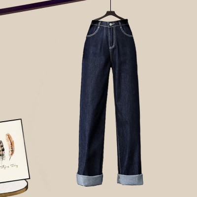 V-neck Cardigan Sweater Lapel Shirt Denim Pants Three Pieces Set