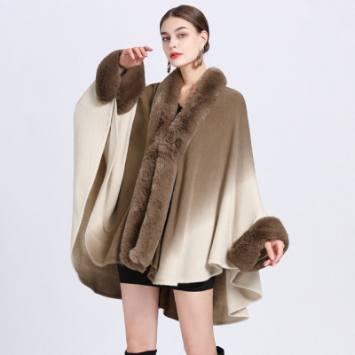 FAUX FUR TIE DYE KNITTED PONCHO