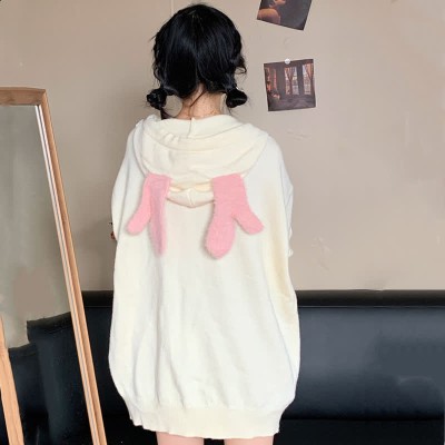 Antler Lace Up Hooded Loose Cardigan Sweater
