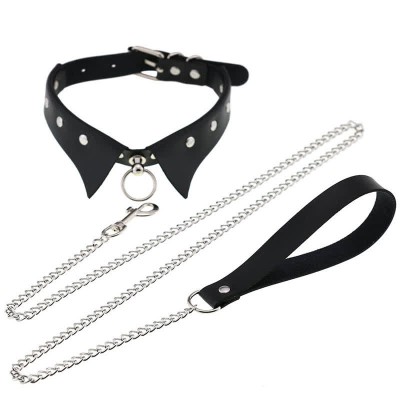 Punk Collar Design Leather Chocker With Hauling Chain