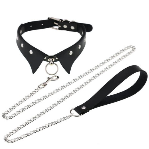 Punk Collar Design Leather Chocker With Hauling Chain