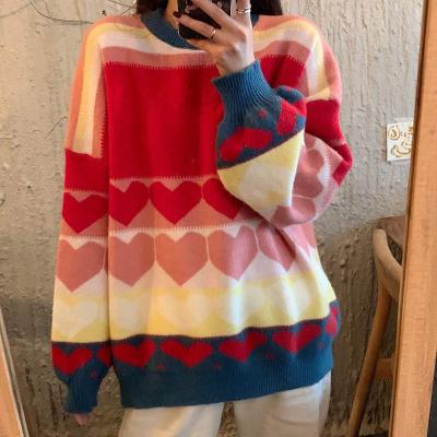Colorblock Love Heart Loose Sweater