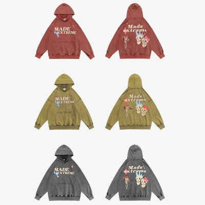 Skull Letter Embroidery Vintage Casual Hoodie