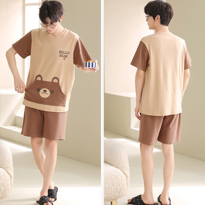 Girlfriend Boyfriend Cartoon Bear Print Colorblock Pajamas Set