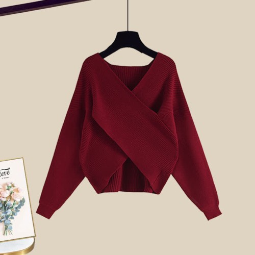 Fashion Cross Knit Sweater A-line Slip Dress