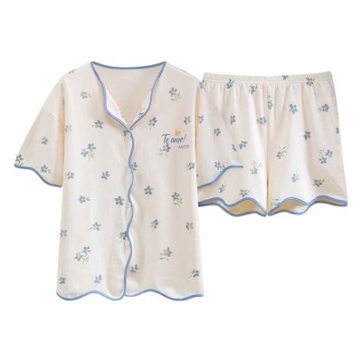 Floral Print Summer Cotton Home Pajamas Set