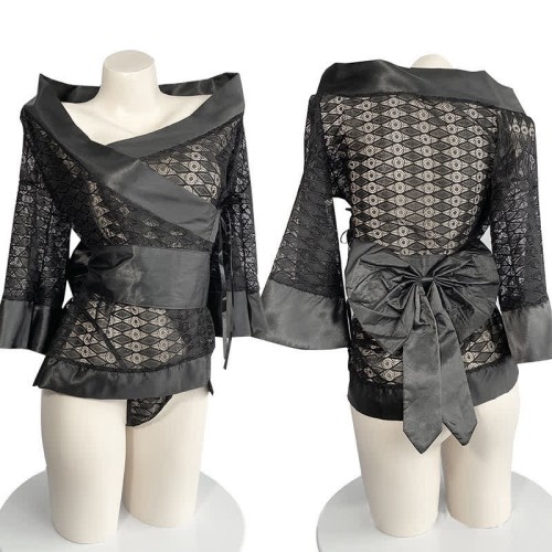 Vintage V-neck Lace Sexy Kimono Lingerie Set