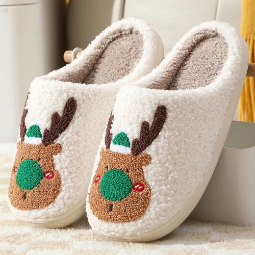Lovely Christmas Reindeer Plush Slippers