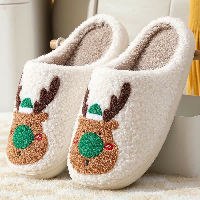 Lovely Christmas Reindeer Plush Slippers