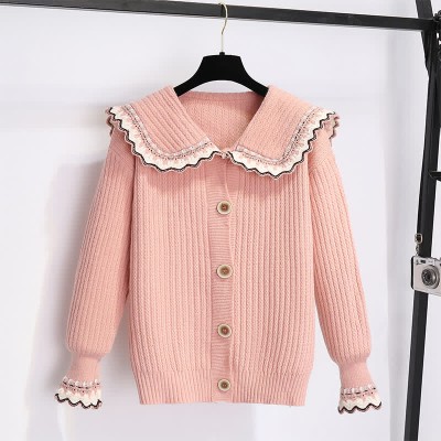 Doll Collar Pure Color Knit Sweater Cardigan