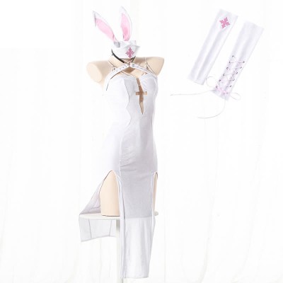 Cosplay Nurse Lace Up Bunny High Split Lingerie Dress