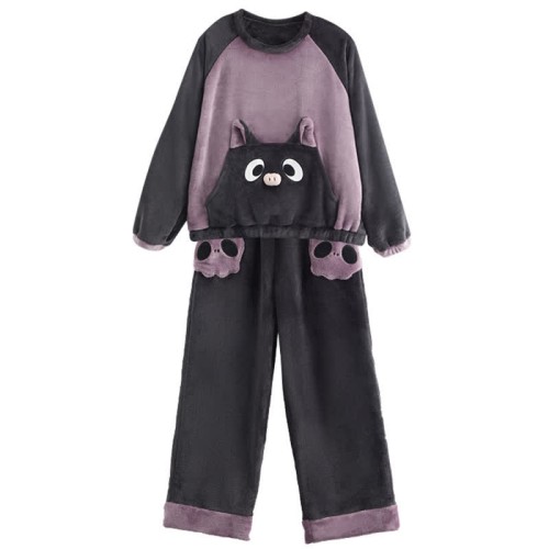 【50% OFF】Funny Cartoon Bat Plush Round Collar Pajamas Set