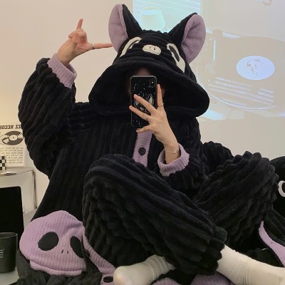 【50% OFF】Cartoon Bat Plush Hooded Pajamas Set