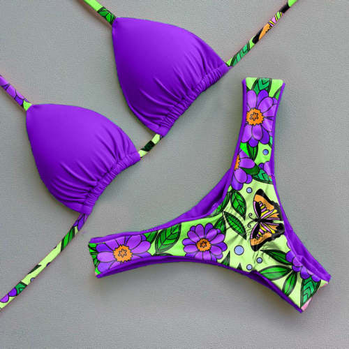 Retro Color Block Butterfly Bikini Set