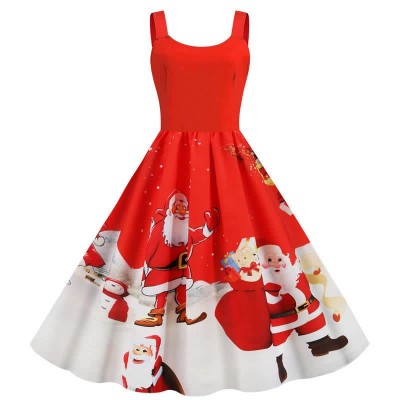 Fashion Christmas Pattern Print Slip Dress