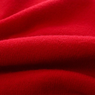 Cartoon Bunny Print Round Collar Red Knit Sweater