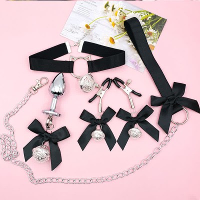Bowknot Kitty Anal Plug Nipple Clamps SM Accessories