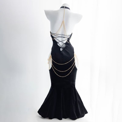 Sexy Halter Hollow Out Backless Chain Fishtail Dress