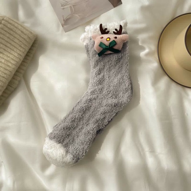 Cute Cartoon Bunny Reindeer 3D Decor Plush Socks Warm
