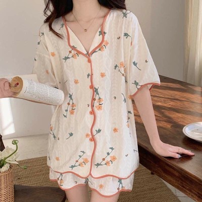 Floral Print Summer Cotton Home Pajamas Set