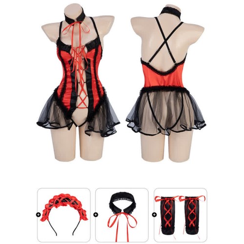 Cosplay Devil Lace Up Sexy Jumpsuit Lingerie Set