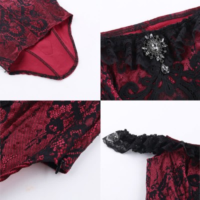 Gothic Lace Corset Top Stitching Ruffled Fishtail Skirt