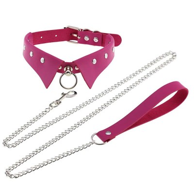 Punk Collar Design Leather Chocker With Hauling Chain