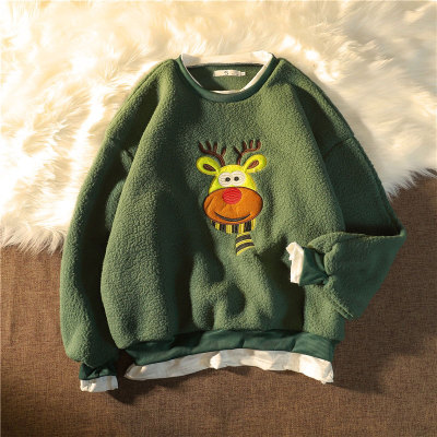 Cartoon Embroidery Fake Two Pieces Sweatshirt
