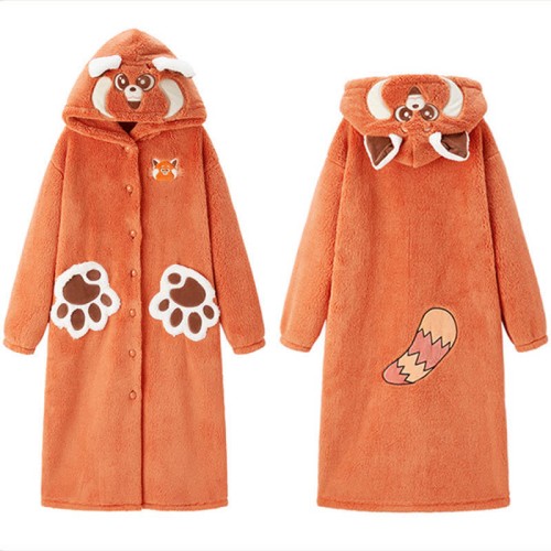 【50% OFF】Cartoon Fox Plush Hooded Pajamas Dress