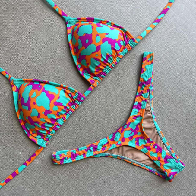 Personalized print split strap bikini