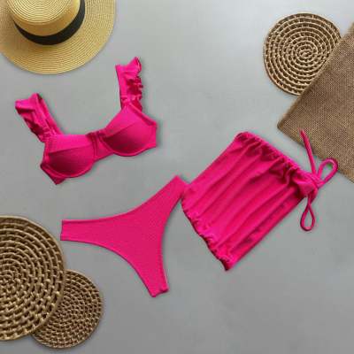 Fashion wood ear sexy split bikini three-piece set
