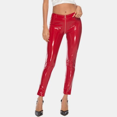 Sexy Zipper Shiny Leather Leggings