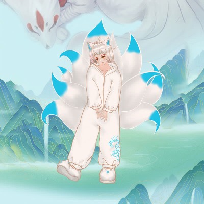 Nine-tailed Fox Plush One-piece Hooded Pajamas