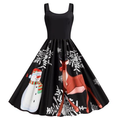 Fashion Christmas Pattern Print Slip Dress
