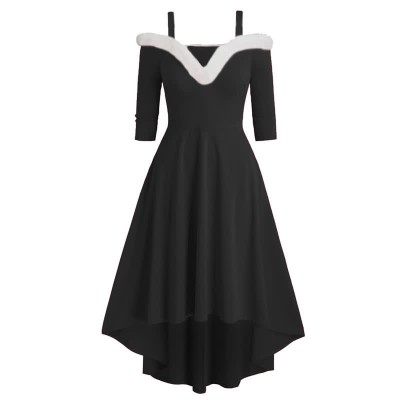 Chic Plush Splice Cold Shoulder Irregular Slip Dress