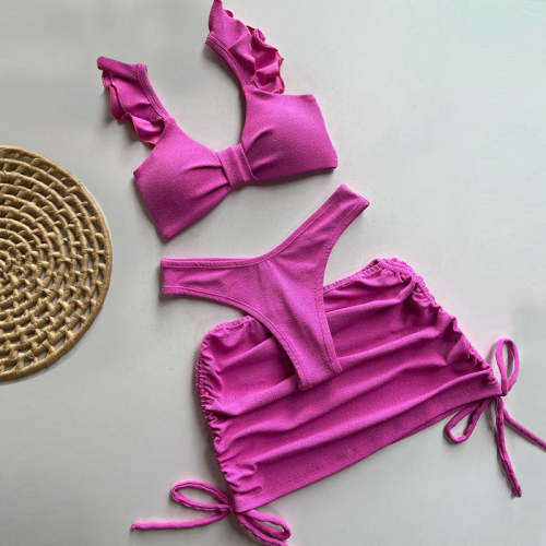 Fashion wood ear sexy split bikini three-piece set