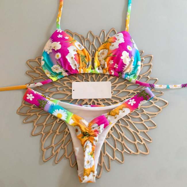 Fashion Gradient Flower Seaside Holiday Bikini