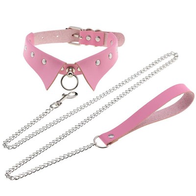 Punk Collar Design Leather Chocker With Hauling Chain