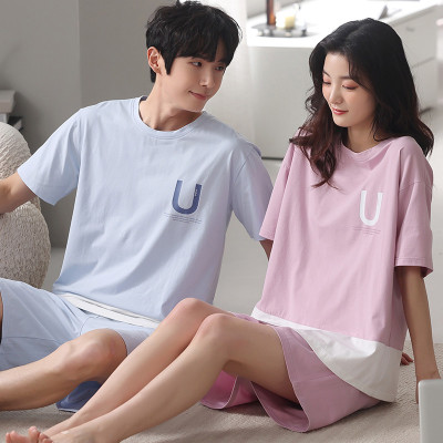 Girlfriend Boyfriend Cartoon Bear Print Colorblock Pajamas Set