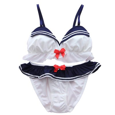 Navy Style Bow knot Lingerie Set