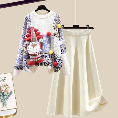 Christmas Colorblock Sweater High Waist Knit Skirt