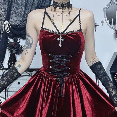 Gothic Lace Up A-line Slip Dress