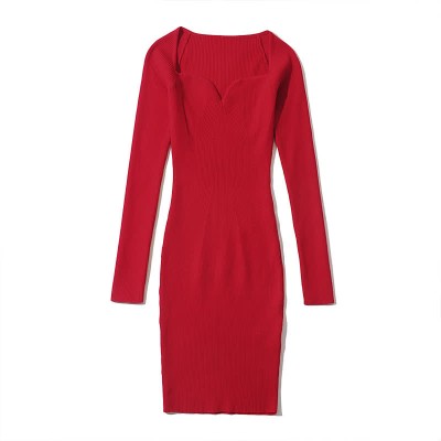 Pure Color Slim Knit Sweater Dress