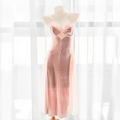 V-neck Backless Mesh Split Slip Lingerie Dress