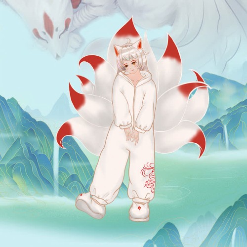 Nine-tailed Fox Plush One-piece Hooded Pajamas