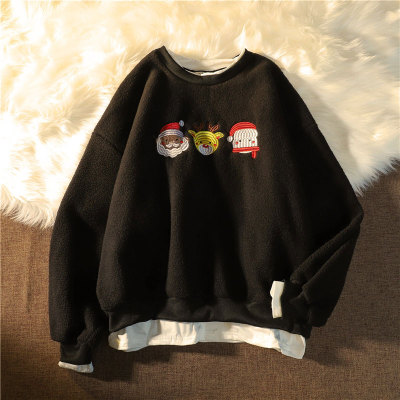 Cartoon Embroidery Fake Two Pieces Sweatshirt