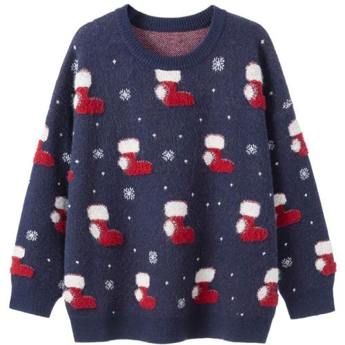 Cartoon Christmas Stocking Print Sweater