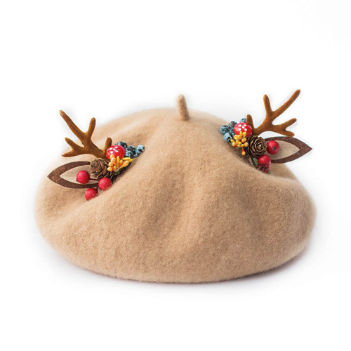 Artsy Christmas Forest Antler Beret