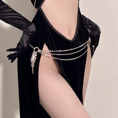 Deep V-neck Hollow Out Backless Split Lingerie Dress